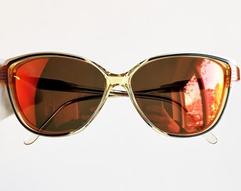VALENTINO vintage sunglasses rare oval cat eye made in Italy wrap  Valentine clear rockabilly diva frame new red mirror lens NOS VLTN