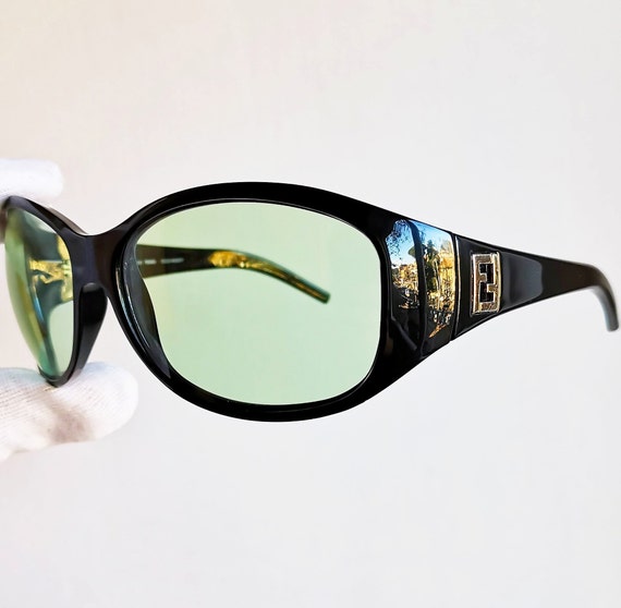FENDI Vintage Sunglasses Rare Black Silver Oval Mask Square 