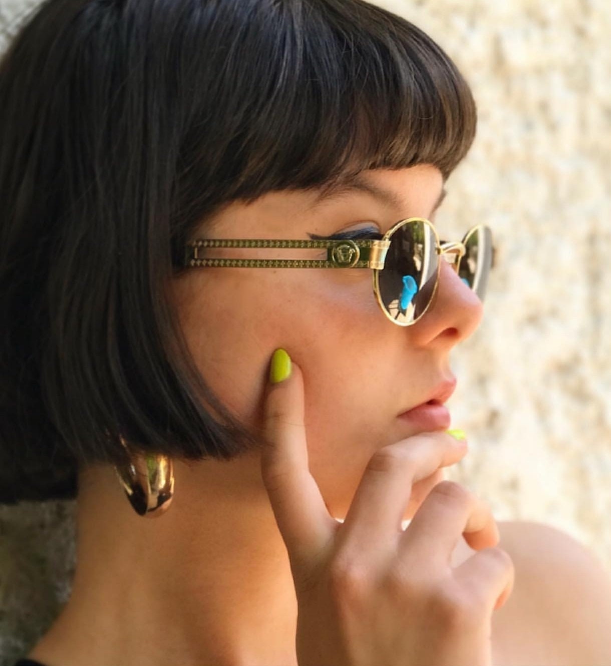 VERSACE Vintage Sunglasses Rare Black Oval Round Silver