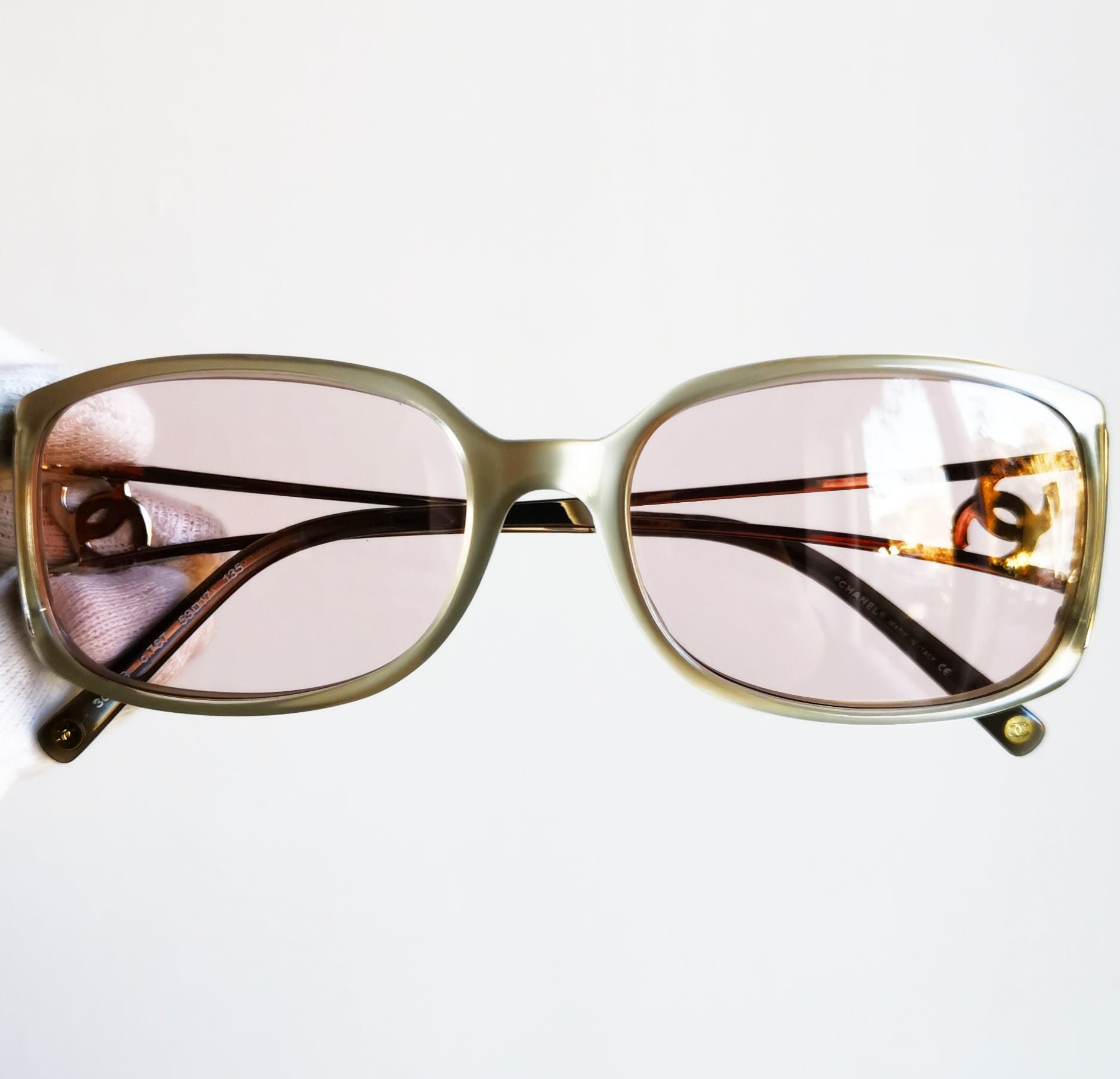 CHANEL Vintage Sunglasses White Silver Rare Oval Square