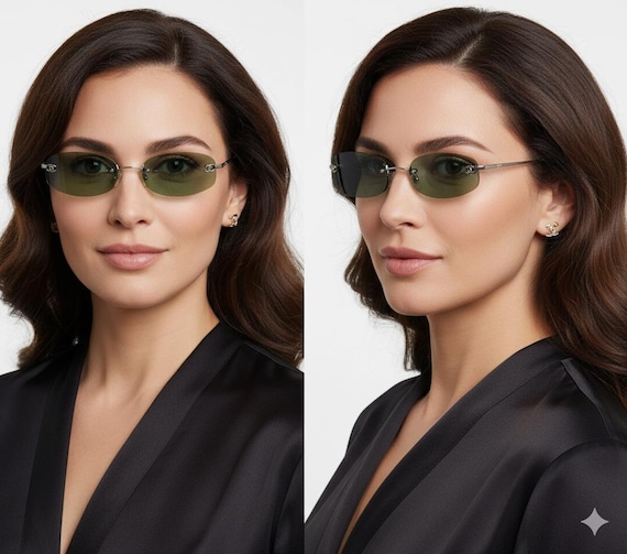 CHANEL Sunglasses Vintage Silver Oval Frameless 2014 Bayonetta