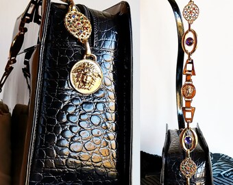 VERSACE Vintage Bag Rare Gold Shoulder Chain Greek Key Strap