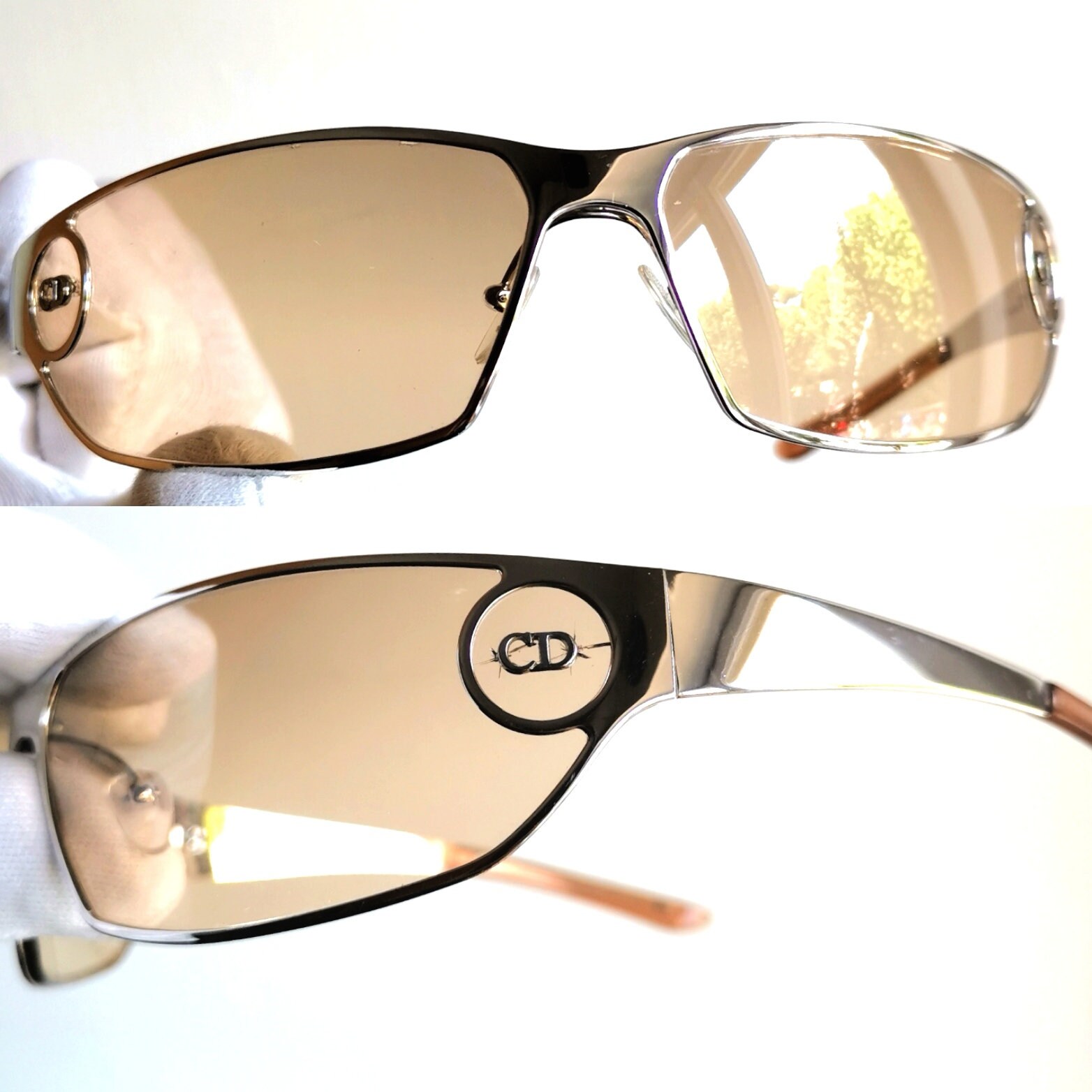 DIOR Diorstart Vintage Sunglasses Silver Orange Wrap DIOR Diorstart Vintage Sunglasses Silver Orange Wrap