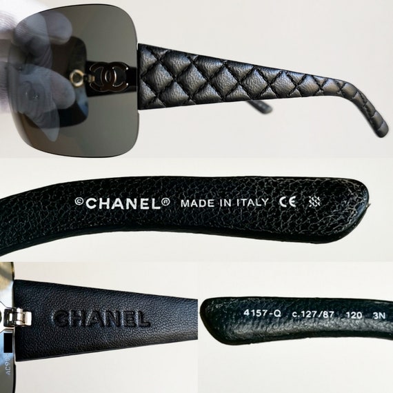 CHANEL vintage Sunglasses rare matelasse leather … - image 4