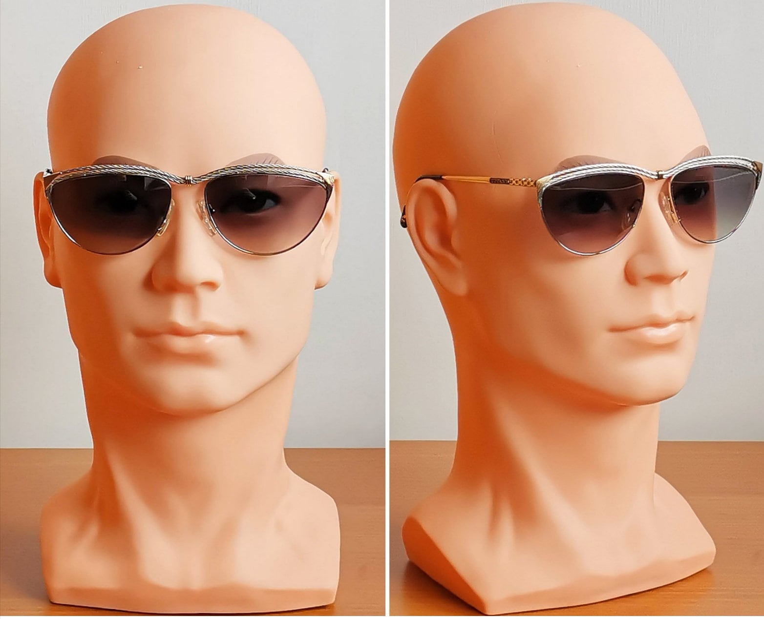 TIFFANY 23K Gold Plated Vintage Sunglasses Silver Gray Aviator