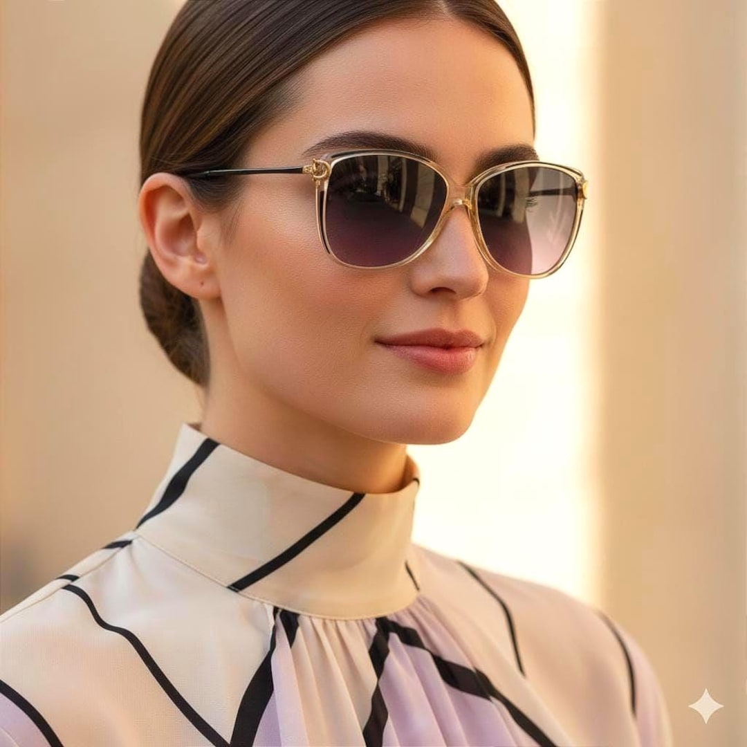 GUCCI Square Sunglasses Vintage Clear Black Gold GG2305 Cateye 80s
