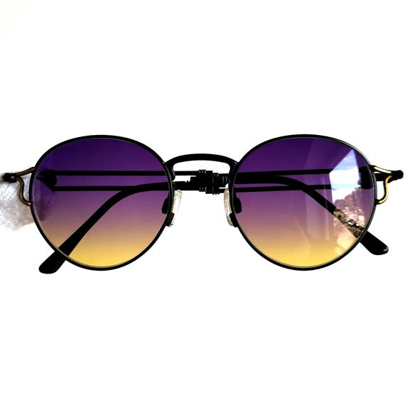 PAL ZILERI Vintage Sunglasses Black Gold Steampunk Goth Round