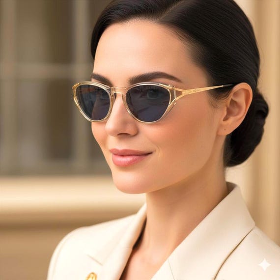 YVES SAINT LAURENT Vintage Sunglasses Clear Gold Green Blue Cateye