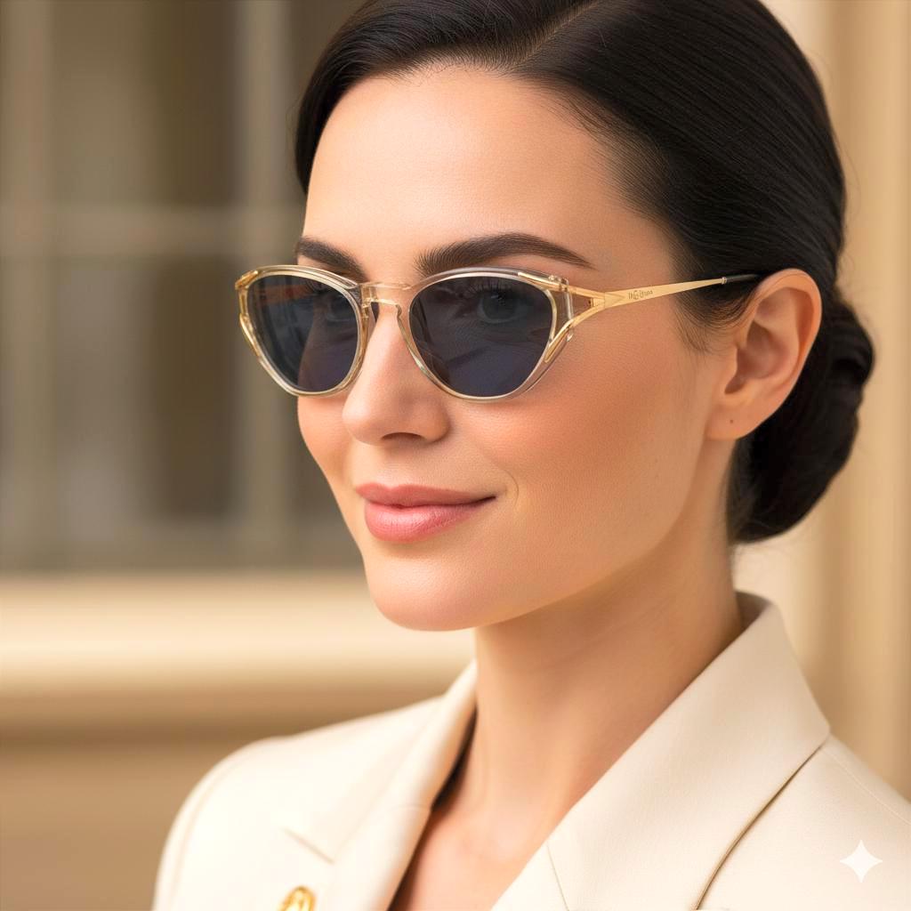 YVES SAINT LAURENT Vintage Sunglasses Clear Gold Green Blue Cateye