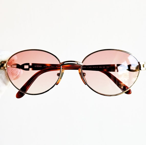 FENDI Vintage Sunglasses Oval Gold Brown VL7078 90s Y2k Steampunk