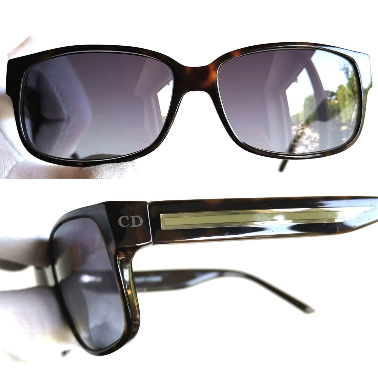 DIOR Homme Black Tie 82 Sunglasses Vintage Brown Gold Rectangular