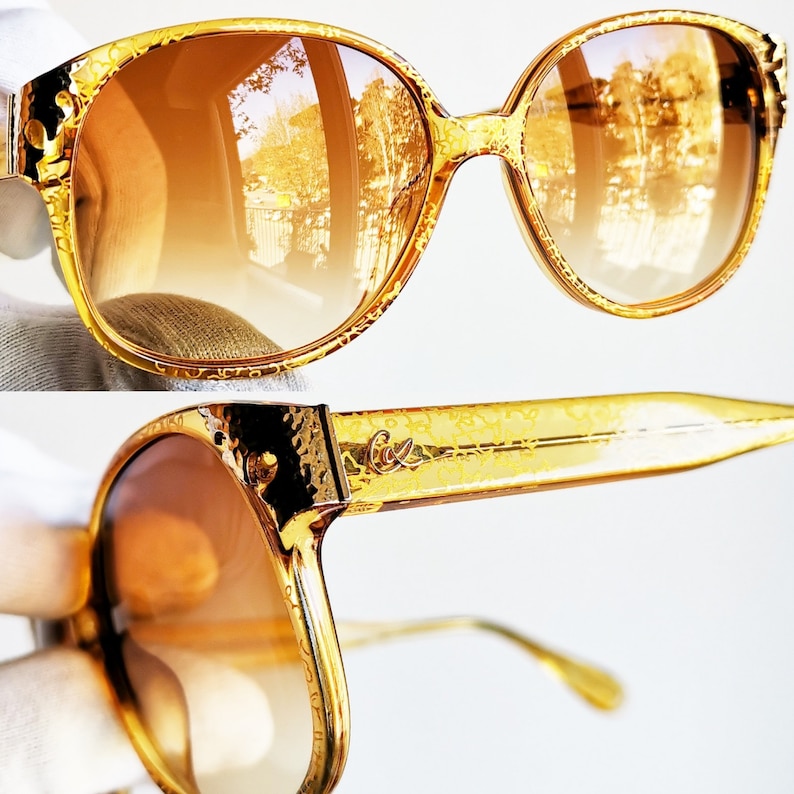 CHRISTIAN LACROIX vintage sunglasses rare square braided gold crown 7342 wrap yellow graffiti flowers Rihanna Lady Gaga frame New NOS 90s image 3