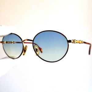 Occhiali da sole rotondi GUCCI vintage ovali oro tartaruga marrone rari montatura GG2385 Tupac Migos designer Rihanna Kylie Jenner anni '90 nuove lenti piatte blu