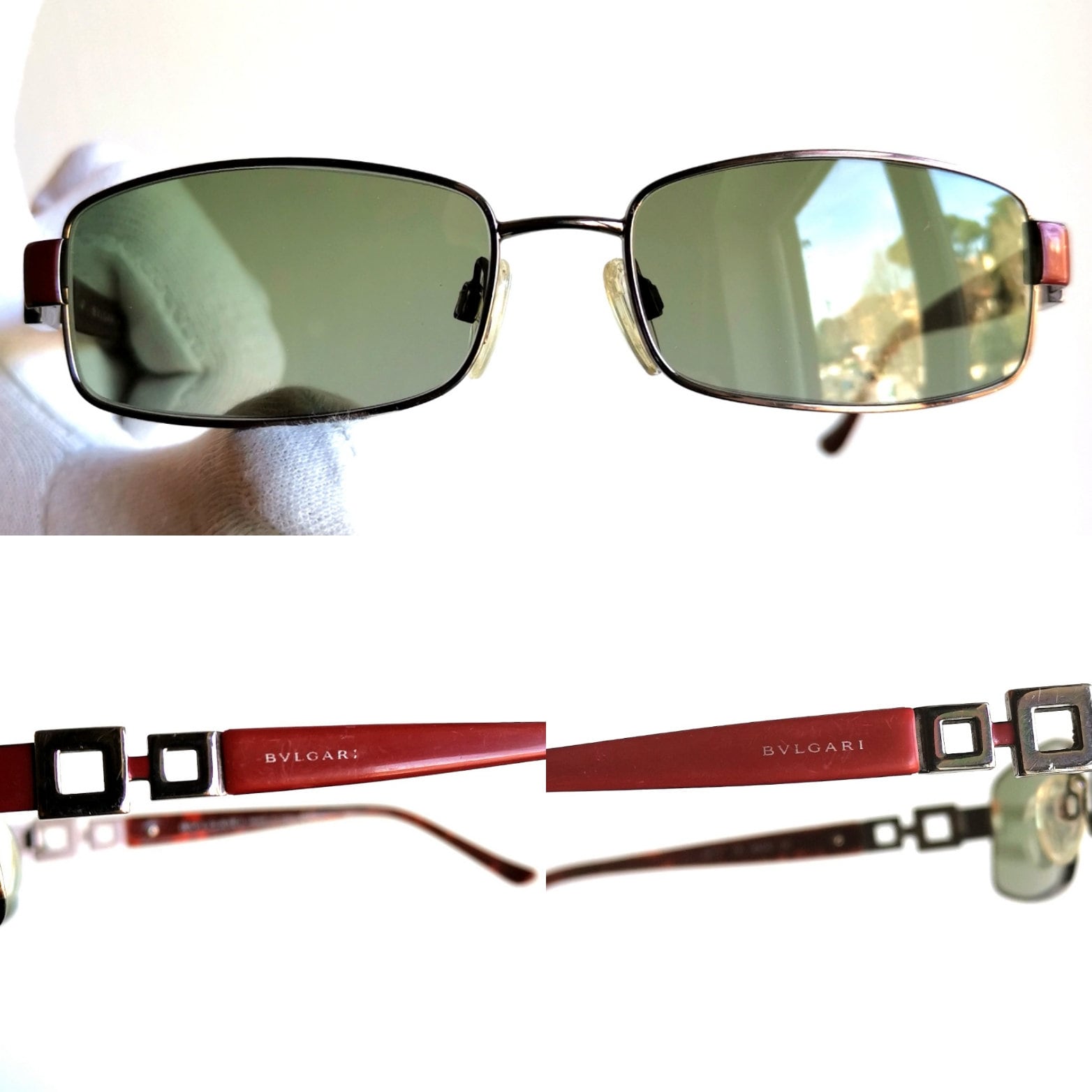 BVLGARI Vintage Sunglasses Oval Red Silver Rectangular Small 2017