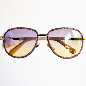 VERSACE vintage aviator sunglasses gold white leather pink strass rhinestone Gianni X08/P diamond new purple orange lens NOS 90s Edgar Otte