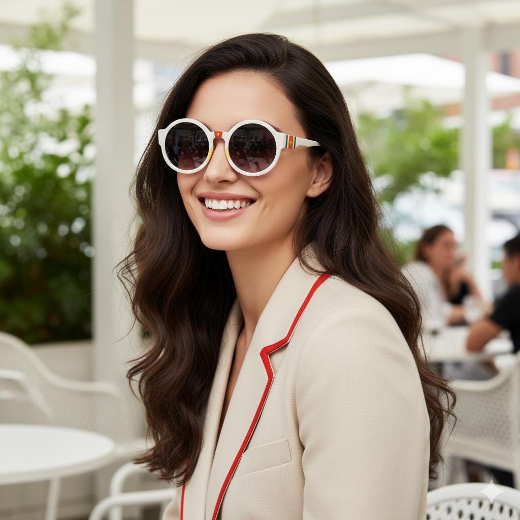 ENRICO COVERI Round Vintage Sunglasses Oversize White Gold Star