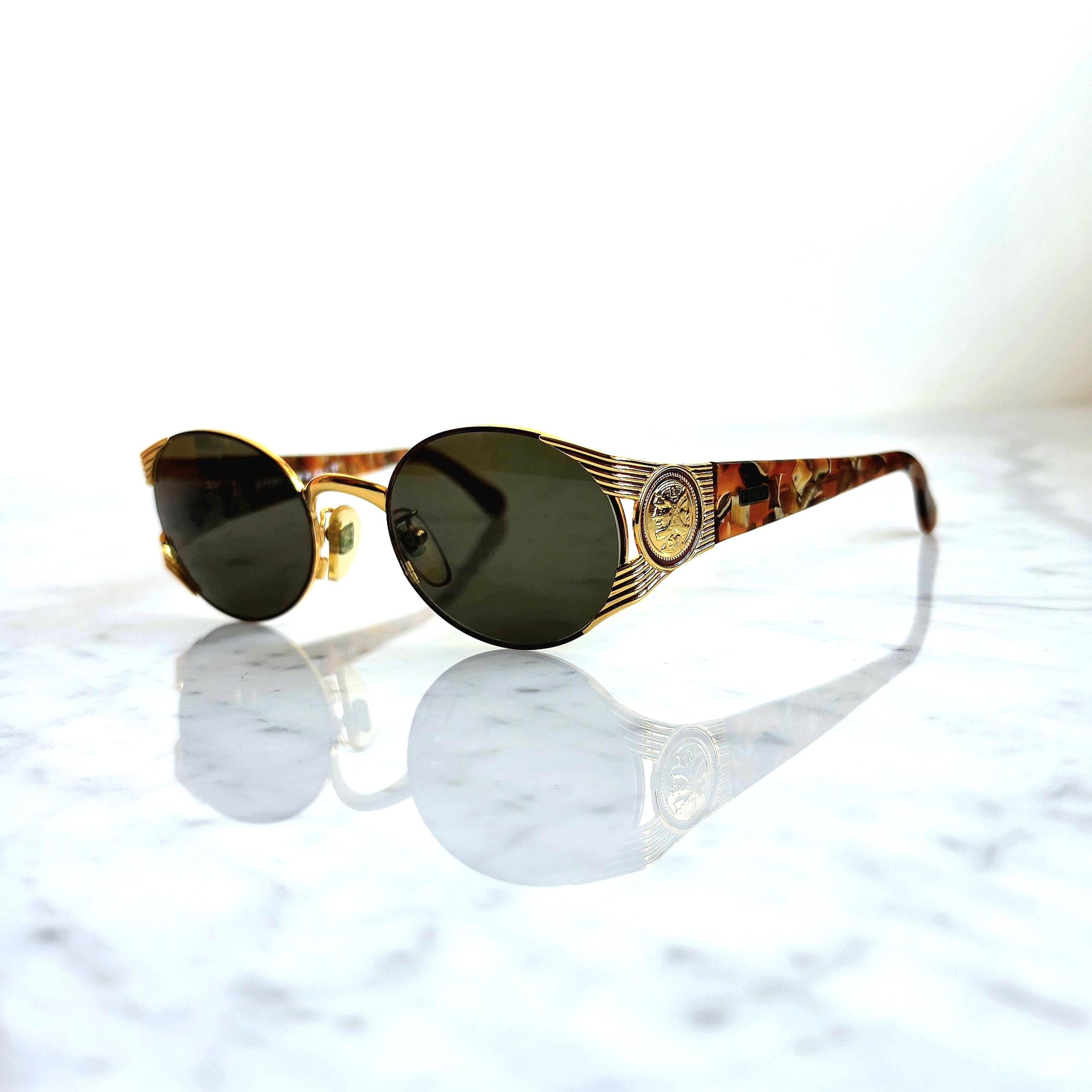 FENDI Vintage Sunglasses Oval Round Gold Tortoise Brown FS241
