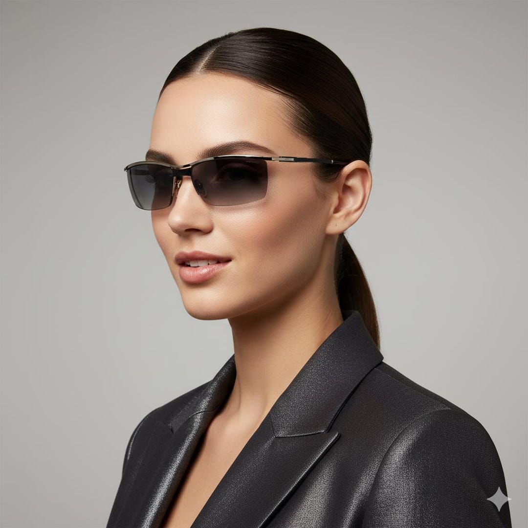 CHANEL Sunglasses Vintage Squared Aviator Wrap Halfrim Frameless