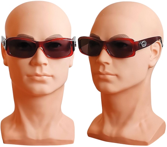 GUCCI Vintage Sunglasses Red Burgundy Silver Logo GG2996/S