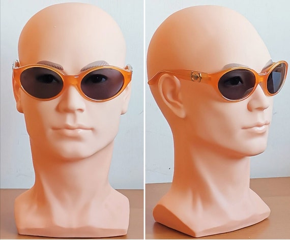 VERSACE vintage sunglasses rare oval round orange… - image 5