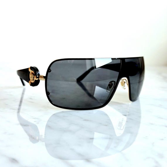 VERSACE Vintage Sunglasses Black Gold Medusa Aviator Polarized