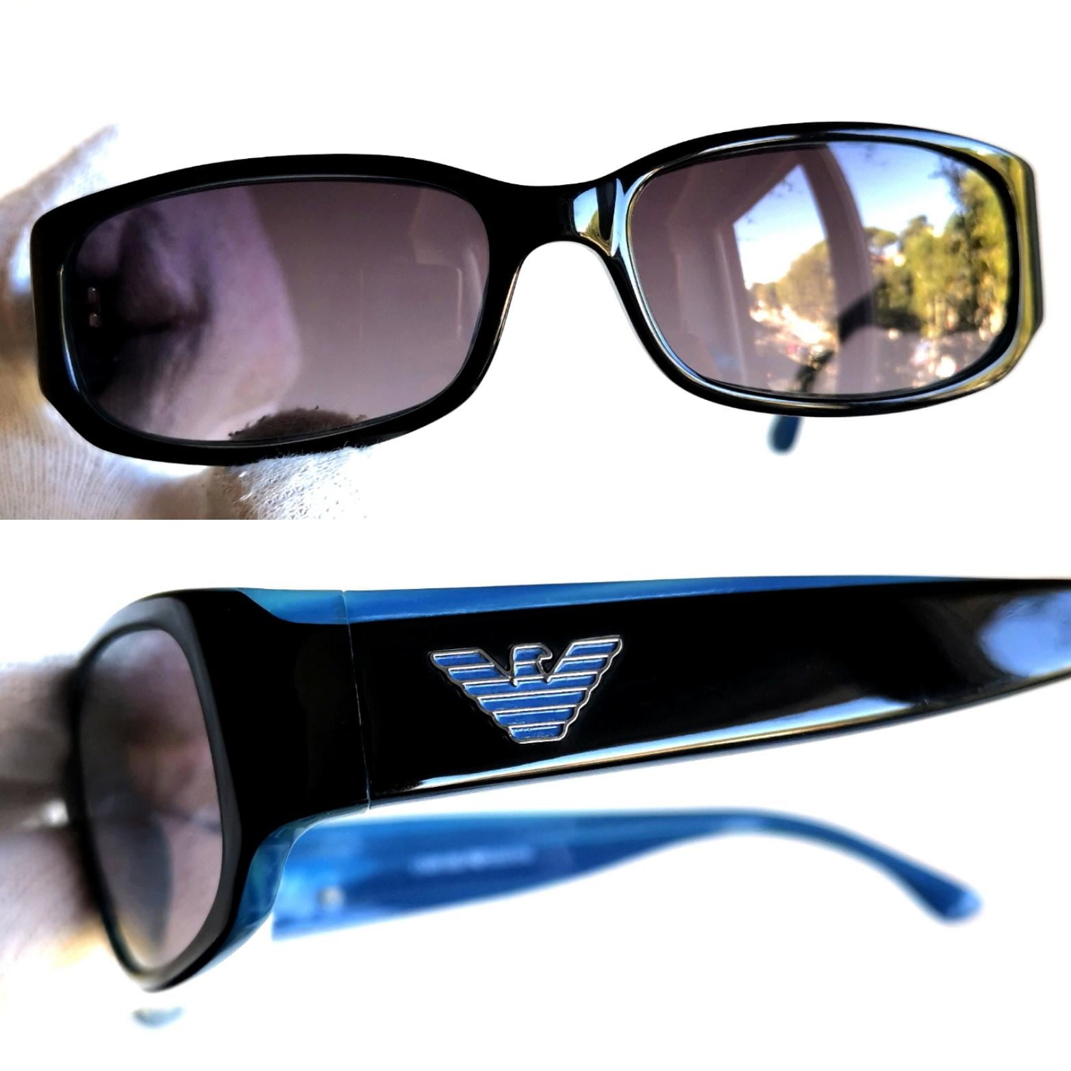 ARMANI Vintage Sunglasses Black Blue Rectangular Oval Giorgio