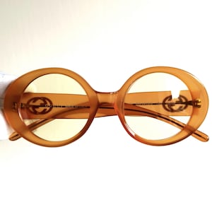 GUCCI vintage sunglasses orange honey round oval gold GG2410/S thick Foxy Brown Kylie Jenner Rihanna frame yellow lens hippie new NOS 90s