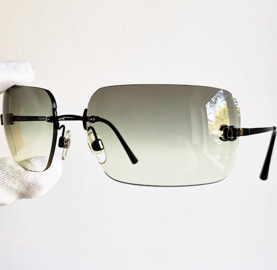 CHANEL Vintage Sunglasses Rare Rectangular Square Oval Black White