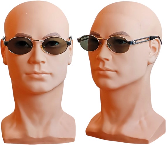 VERSACE vintage sunglasses rare black oval round … - image 5