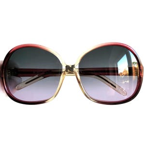 NINA RICCI vintage sunglasses round clear red pink frame new purple lens square butterfly odd hippie boho French style festival diva 70s 80s