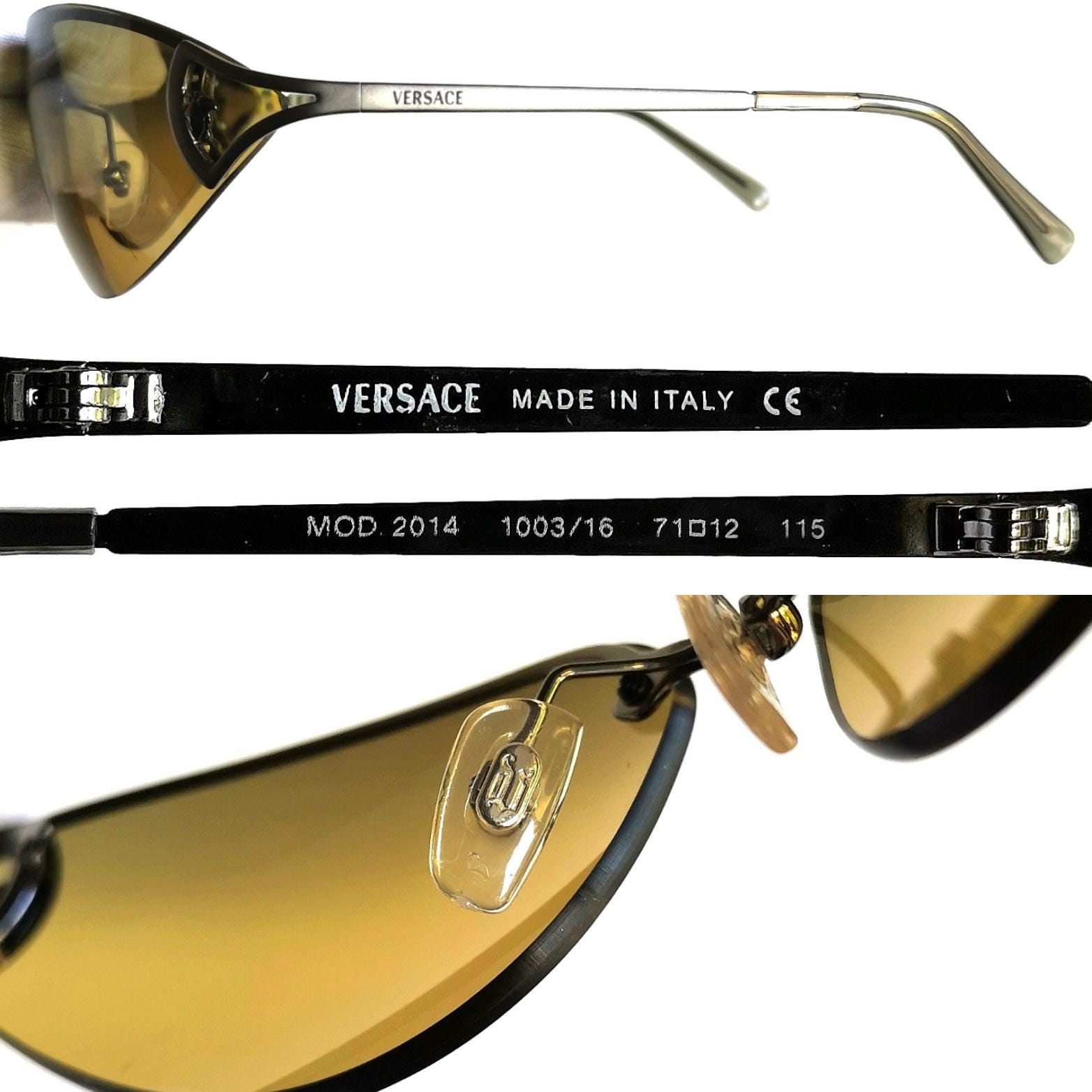 VERSACE Vintage Sunglasses Yellow Rimless Silver Medusa Gianni