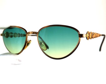 FENDI Vintage Sunglasses Gold Brown Frame FS216 Green 90s Zodiac