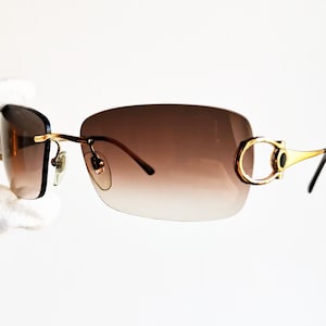BVLGARI vintage sunglasses rare oval rimless frameless square gold ring black onix rectangular small Pop Smoke Rihanna 641 frame New NOS 90s
