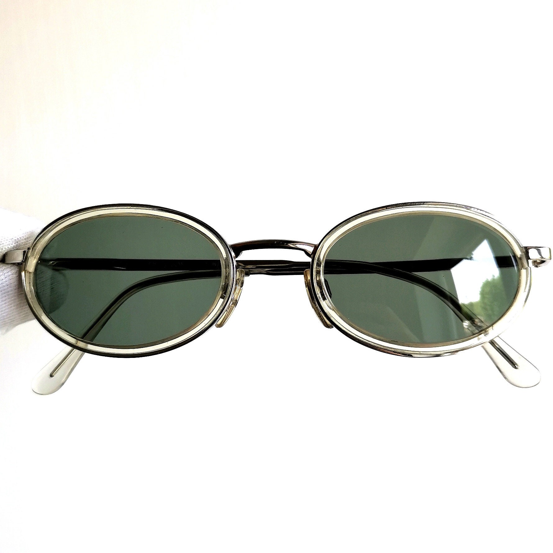 ARMANI Vintage Sunglasses Oval Silver Clear Steampunk Small ARMANI Vintage Sunglasses Oval Silver Clear Steampunk Small