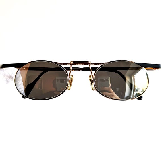 TIFFANY 23K Gold Vintage Sunglasses Black Frame Oval TJ05  display picture 2