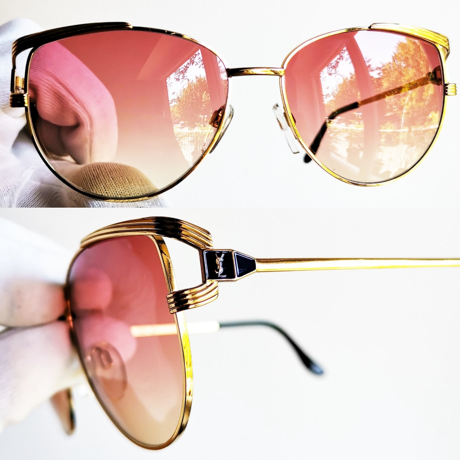 YVES SAINT LAURENT Vintage Sunglasses Gold Blue Aviator Ysl  display picture 1