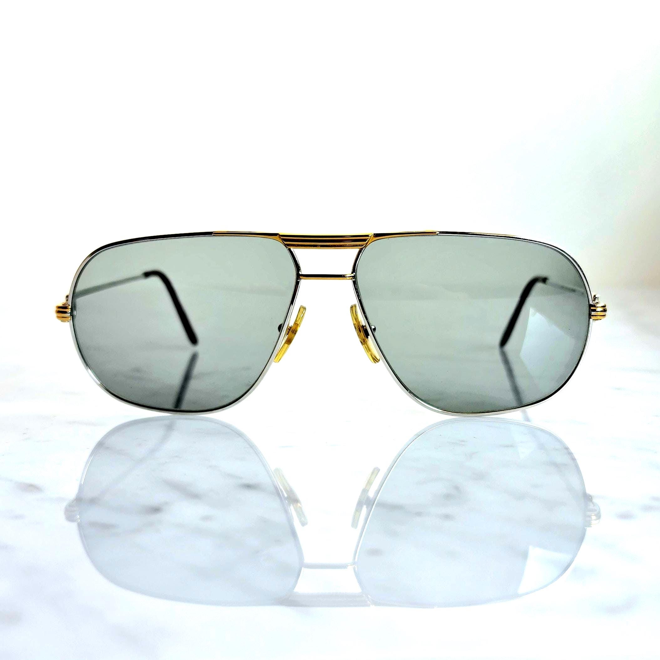 CARTIER Tank Titanium Sunglasses Vintage Platinum Gold Gray Lens