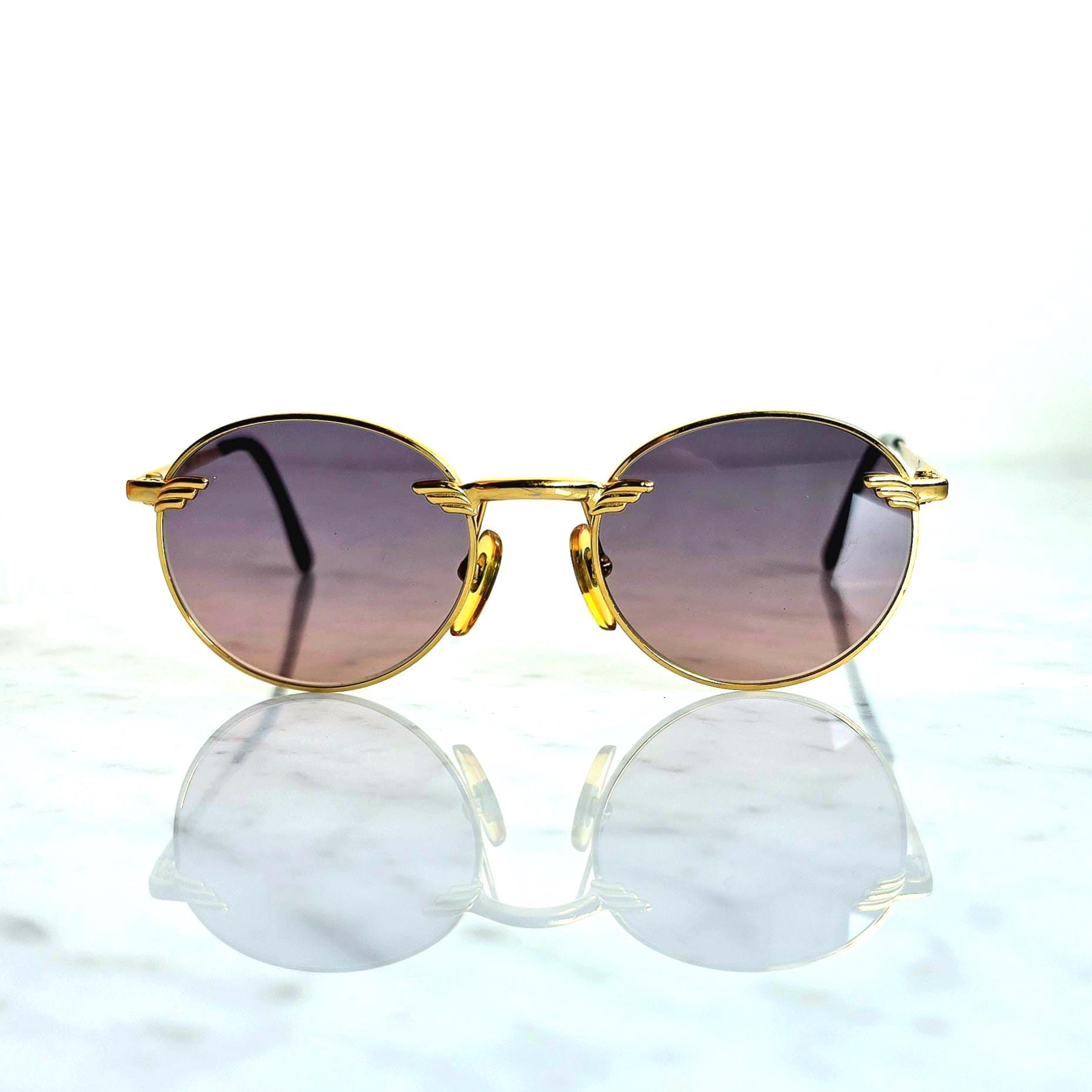 POLICE Vintage Sunglasses Round Gold Frame Steampunk Wings  display picture 3
