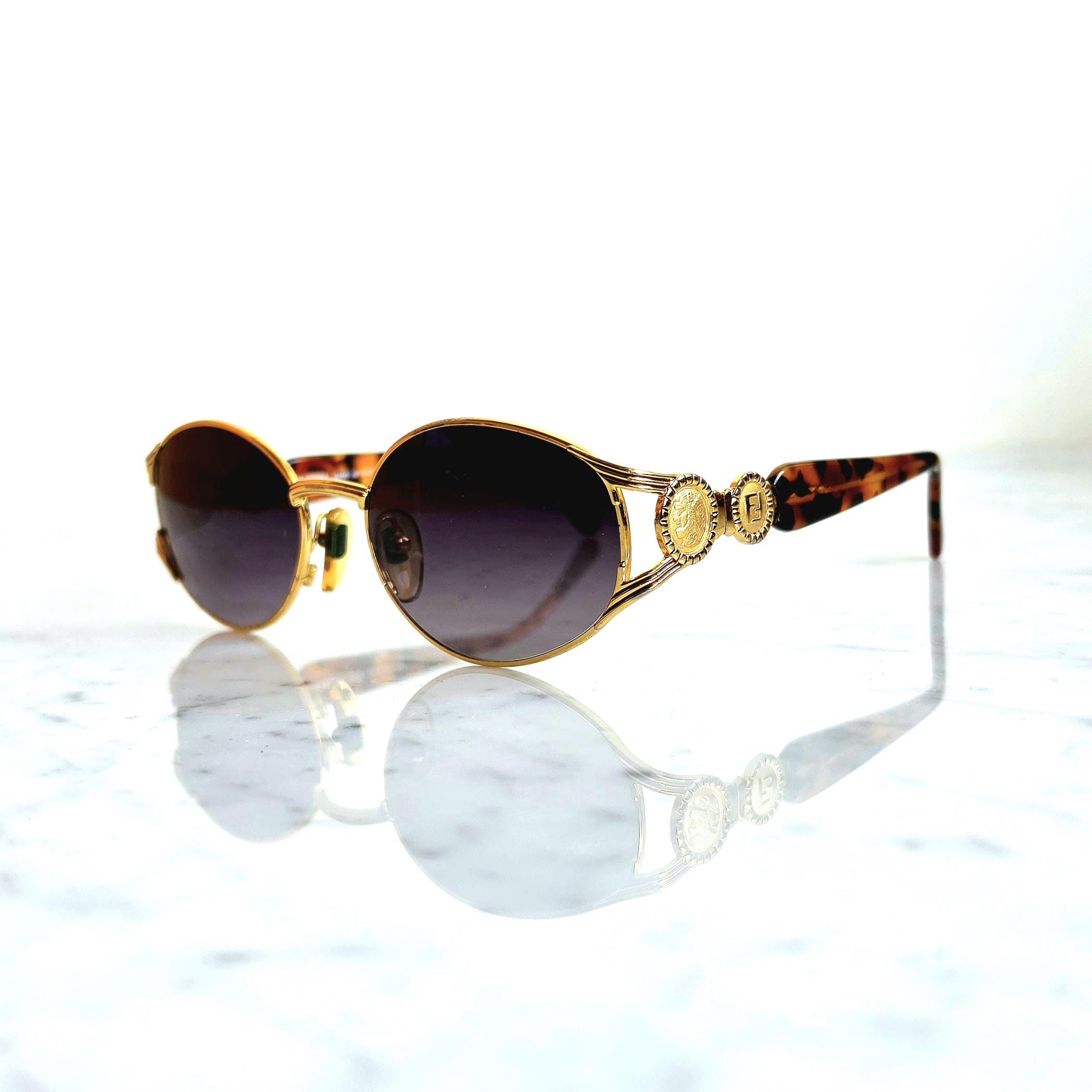 FENDI Vintage Sunglasses Oval Gold Tortoise Brown FS261 Frame FF
