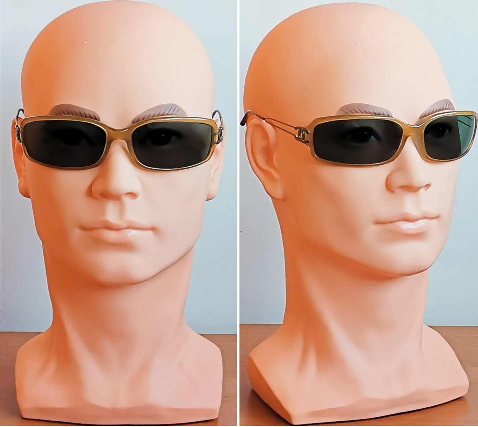 CHANEL Vintage Sunglasses Rare Oval Rectangular Wrap Beige CHANEL Vintage Sunglasses Rare Oval Rectangular Wrap Beige