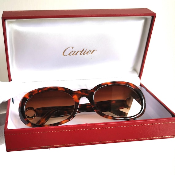 CARTIER Sunglasses Tortoise Brown Gold Ring Vintage Oval 55-20 135
