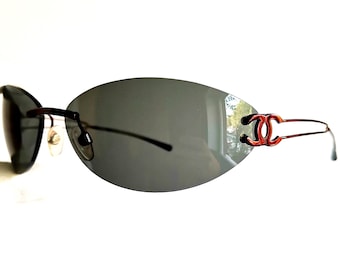 Vintage Y2K Chanel Black Rectangle Sunglasses Classic CC Logo
