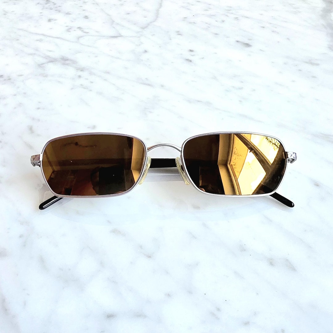 CHANEL Vintage Sunglasses Gold Mirror Lens Black Silver