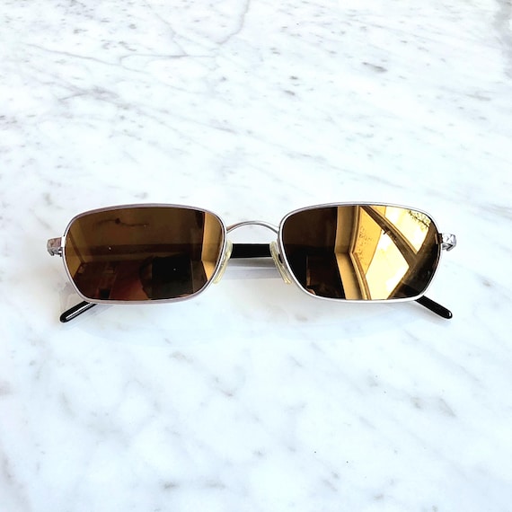 CHANEL Vintage Sunglasses Gold Mirror Lens Black Silver