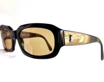 YVES SAINT LAURENT vintage sunglasses Ysl rare square oval sideral gray new yellow amber lens 6587 hype frame wrap Migos Rihanna  90s