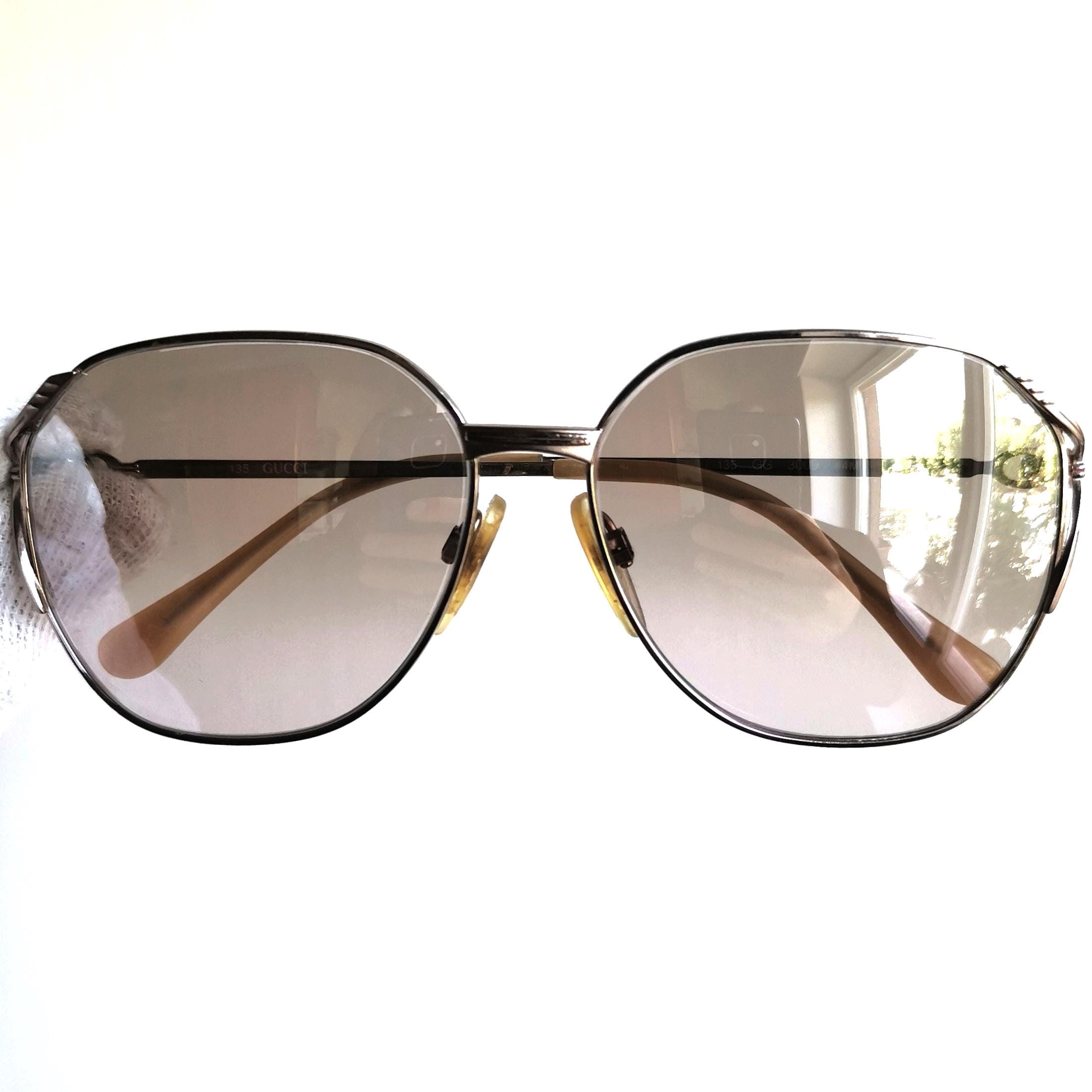 GUCCI Vintage Sunglasses Square Pink Silver Clear Mirror Lens