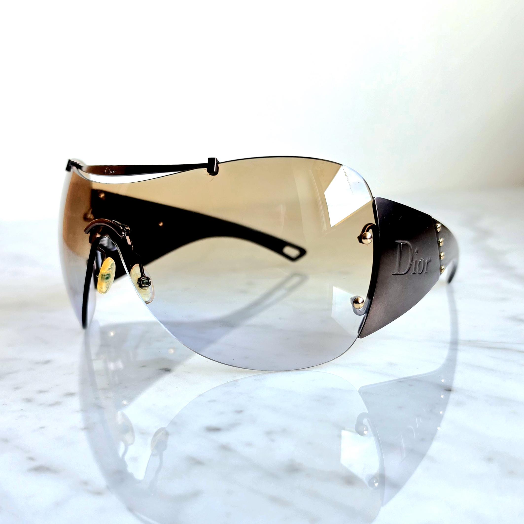 DIOR Diorito 1 Vintage Sunglasses Brown Gold Wrap Rimless