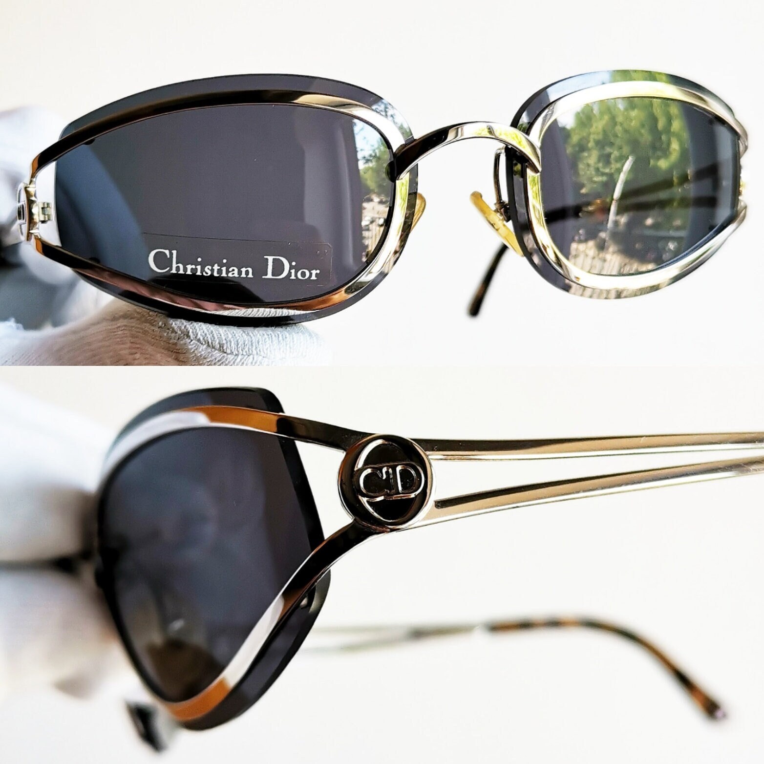 DIOR Vintage Sunglasses Oval Small Silver Gray Wrap Frame