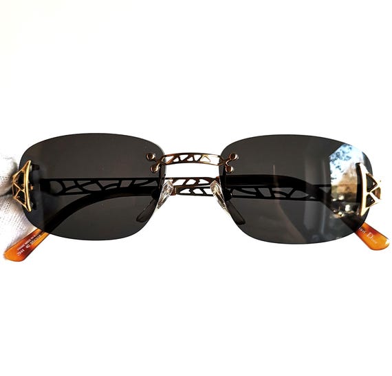 DIOR Vintage Sunglasses Rare Gold Oval Rectangular Frameless