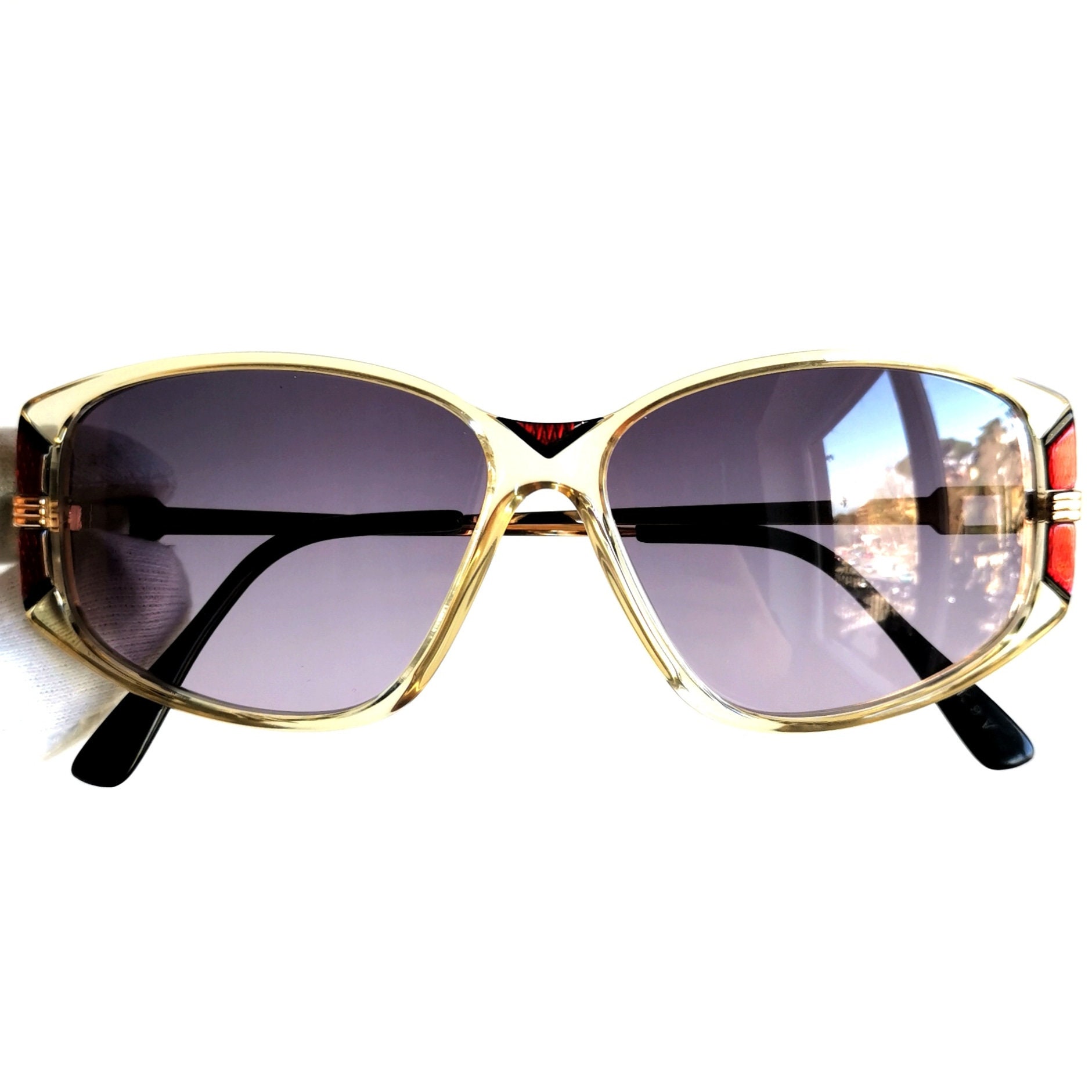 YVES SAINT LAURENT Vintage Sunglasses Gold Red Clear Eris 